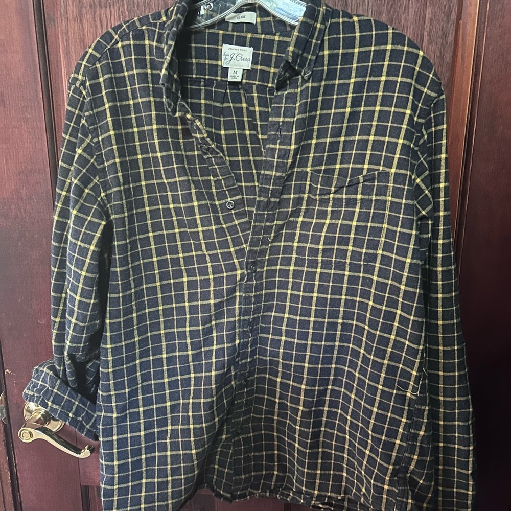 J. Crew Men’s navy & Yellow Button-Up Shirt
